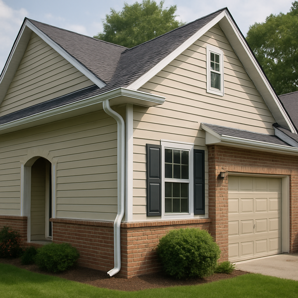 A beautiful home exterior featuring newly installed seamless aluminum gutters