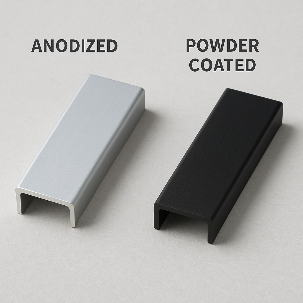 comparison of anodized vs powder coated aluminum edge molding side by side
