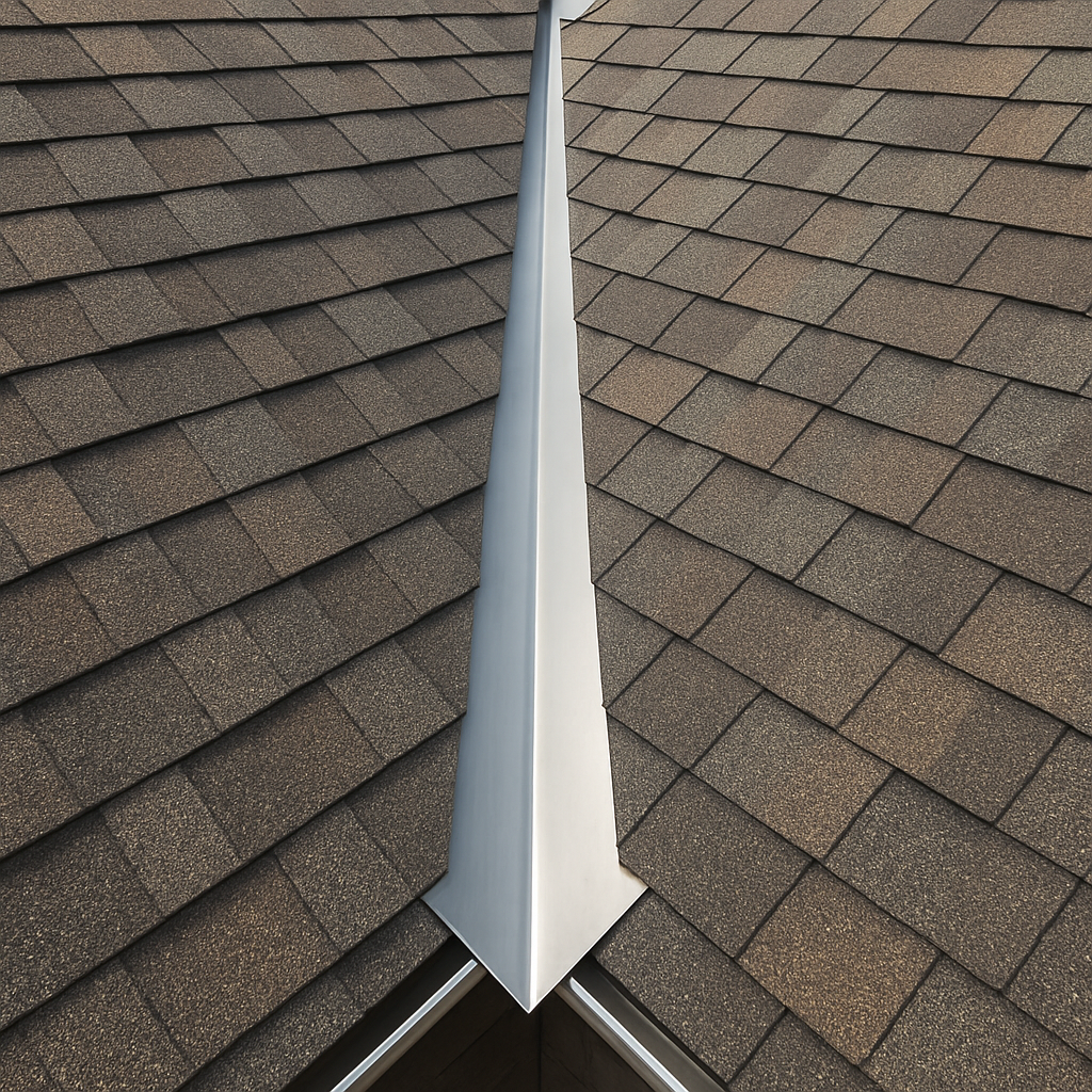 A perfectly installed aluminum roof valley flashing system